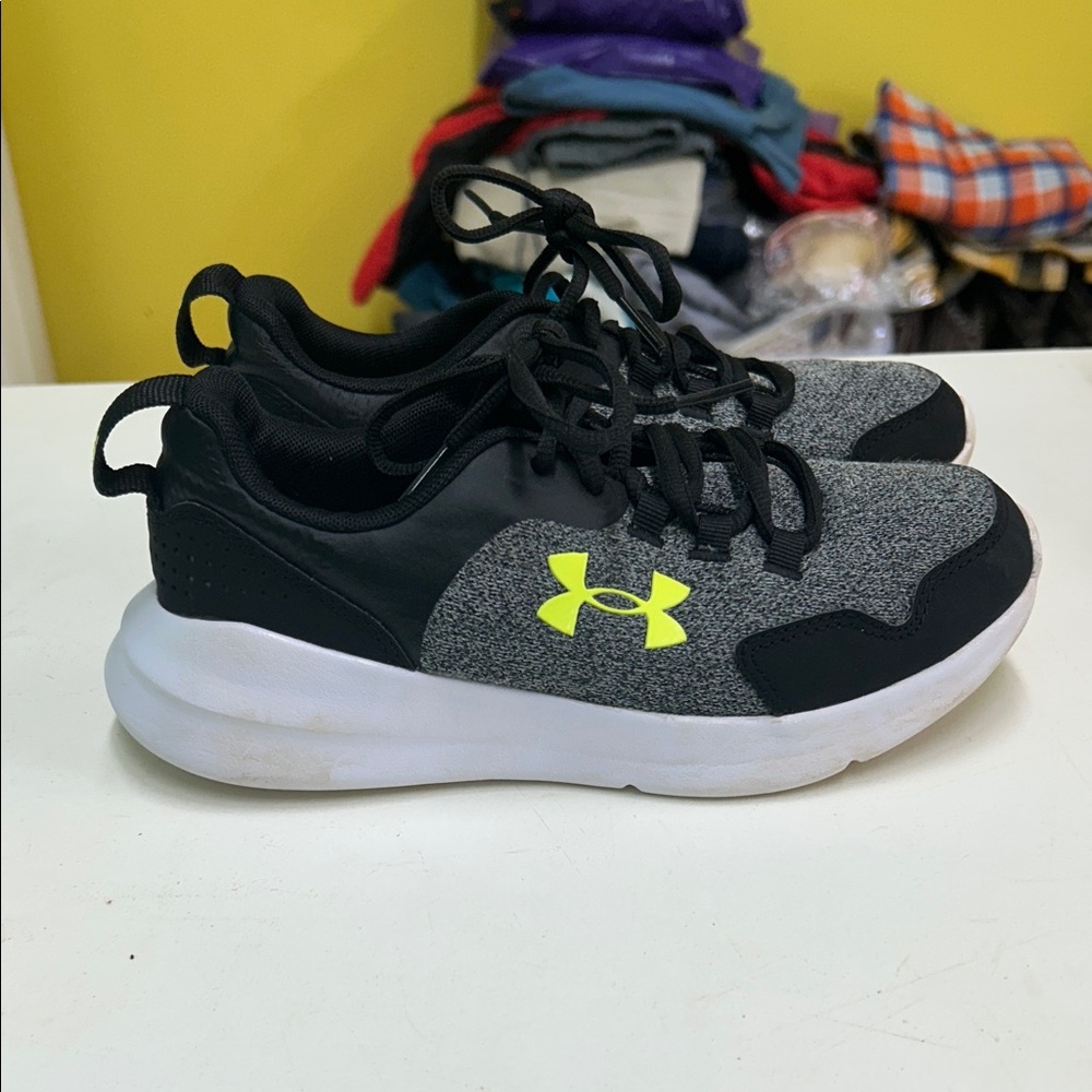 Under Armour Kids' Black, Gray, and Yellow Sneakers